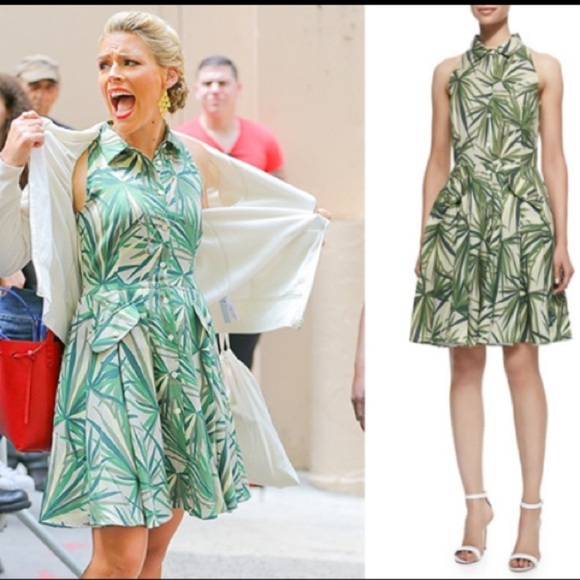 Elle Sasson Dresses & Skirts - Elle Sasson Alohi Green and Cream Palm-Leaf-Print Fit Flare Dress Size 8